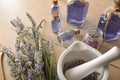 Homemade preparation of natural lavender essence with tools detail Royalty Free Stock Photo