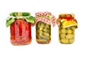 Homemade preserved vegetable and fruit glass jar isolated Royalty Free Stock Photo