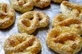 Homemade pretzels with sesame landscape side detail