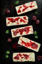 Homemade Protein Bars with Raspberries and Frozen Yogurt Royalty Free Stock Photo