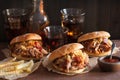 Homemade pulled pork burger with caramelized onion and bbq sauce Royalty Free Stock Photo