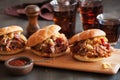 Homemade pulled pork burger with caramelized onion and bbq sauce Royalty Free Stock Photo