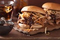 Homemade pulled pork burger with coleslaw and bbq sauce