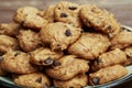 Homemade Pumpkin Chocolate Chip Cookies served on a plate Royalty Free Stock Photo