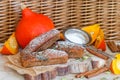 Homemade pumpkin financier cake with cinnamon and cardamom. Autumn spiced cakes Royalty Free Stock Photo