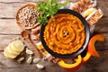 Homemade pumpkin hummus with garlic, lemon and pepper closeup on Royalty Free Stock Photo