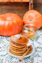 Homemade pumpkin pancakes with butter and honey Royalty Free Stock Photo