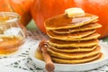 Homemade pumpkin pancakes with butter and honey Royalty Free Stock Photo