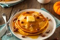 Homemade Pumpkin Pancakes with Butter Royalty Free Stock Photo