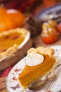 Homemade pumpkin pie on a rustic table Royalty Free Stock Photo