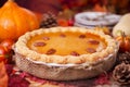 Homemade pumpkin pie on a rustic table Royalty Free Stock Photo