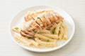 Quadrotto penne pasta white creamy sauce with grilled chicken Royalty Free Stock Photo