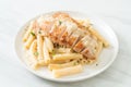 Quadrotto penne pasta white creamy sauce with grilled chicken Royalty Free Stock Photo