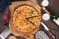 Homemade quiche or tart with vegetable and cheese