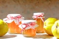 Homemade quince jelly jars fruits