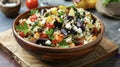 A homemade quinoa salad filled with roasted vegetables feta cheese and a tangy vinaigrette dressing Royalty Free Stock Photo