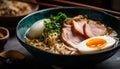 Homemade ramen soup with pork, seaweed, and egg generated by AI Royalty Free Stock Photo