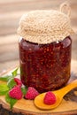 Homemade raspberry jam in the jar