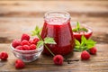 Homemade raspberry jam in the jar