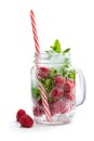 Homemade raspberry and mint drink in glass jar isolated on white Royalty Free Stock Photo