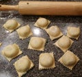 Homemade raviolis with rolling pin dinner cooking Royalty Free Stock Photo
