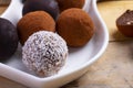 Homemade raw healthy vegan energy balls truffles with muesli