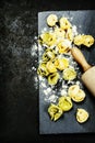 Homemade raw Italian tortellini Royalty Free Stock Photo