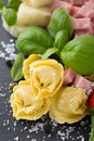 Homemade raw Italian tortellini with ham and cheese Royalty Free Stock Photo