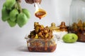 Homemade raw mango pickle prepared in India during summer season Royalty Free Stock Photo