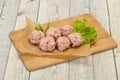 Homemade raw pork minced meatball for cooking