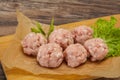 Homemade raw pork minced meatball for cooking