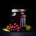 Homemade red currant preserves or jam in a glass jar surrounded by fresh berries Royalty Free Stock Photo