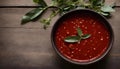 Homemade Red Sauce in Bowl on Rustic Wooden Table, Copy Space Royalty Free Stock Photo