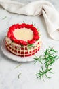 Homemade red velvet cake with white chocolate, fresh strawberries and rosemary Royalty Free Stock Photo