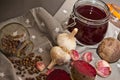 Homemade redbeet soup making process and ingredients Royalty Free Stock Photo