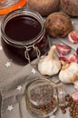 Homemade redbeet soup making process and ingredients Royalty Free Stock Photo