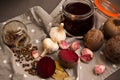 Homemade redbeet soup making process and ingredients Royalty Free Stock Photo