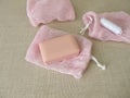 Homemade soap sack and a soap bar