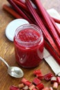 Homemade rhubarb jam in jar Royalty Free Stock Photo