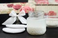 Homemade rice water - natural toner for skin and hair care. DIY cosmetics.