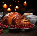 Homemade roast turkey or roast chicken for Thanksgiving or Christmas dinner Royalty Free Stock Photo