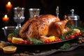 Homemade roast turkey or roast chicken for Thanksgiving or Christmas dinner Royalty Free Stock Photo