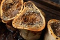 Homemade Roasted Beef Bone Marrow with rosemary and toast Royalty Free Stock Photo