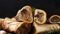 Homemade Roasted Beef Bone Marrow with rosemary and toast Royalty Free Stock Photo