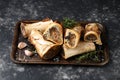 Homemade Roasted Beef Bone Marrow with rosemary and toast Royalty Free Stock Photo