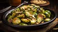 Homemade roasted brussel sprouts with pine nuts and butter sauce
