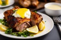 Homemade roasted pork knuckle served with mustard on the plate Royalty Free Stock Photo