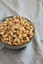 Homemade Roasted and Salted Cashews in a Bowl, side view Royalty Free Stock Photo