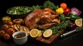 Homemade Roasted Thanksgiving Day Turkey with all the Sides Royalty Free Stock Photo