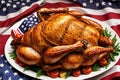 Homemade Roasted Thanksgiving Day Turkey american flag stars and stripes background AI Generated Royalty Free Stock Photo